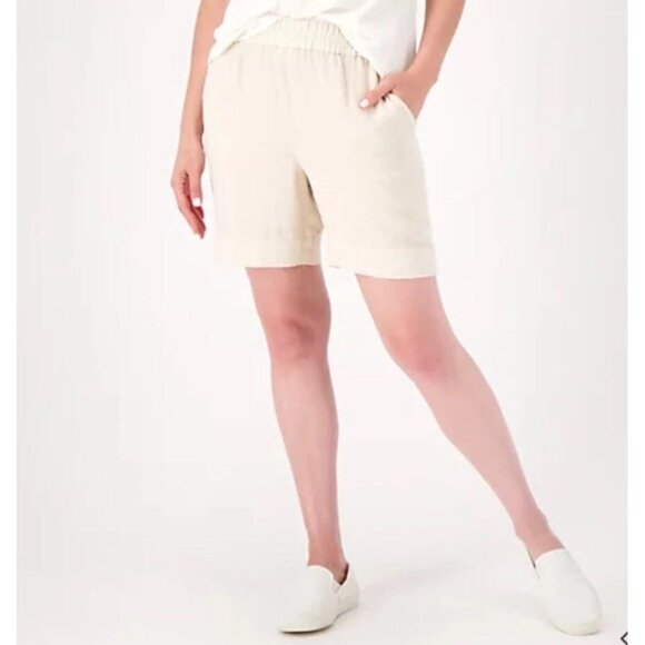 Denim & Co. Naturals Regular Linen Blend Shorts Stone Khaki 3X A503605 - Picture 1 of 2